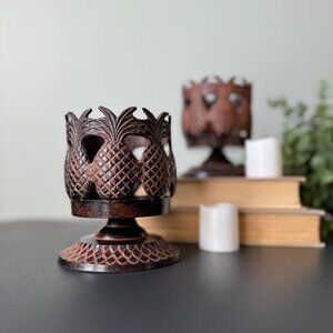 Pineapple Pedestal Candleholders Set of 2 Metal Art
